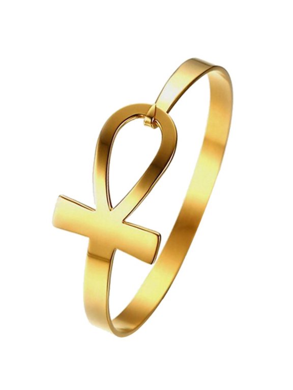 Egyptian Ankh Cuff Bracelet Gold PVD Stainless Steel Aunk Bangle