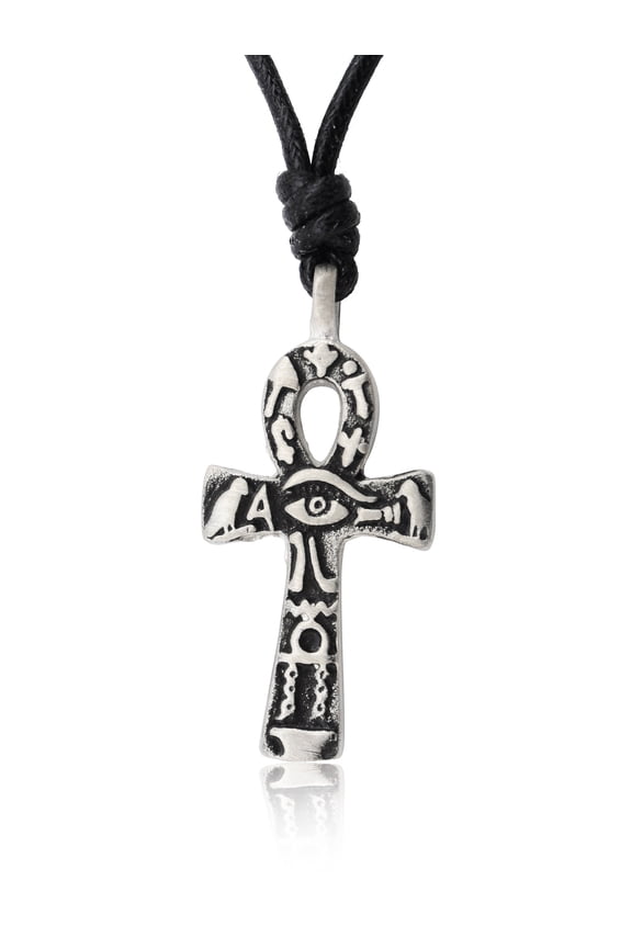 Egyptian Ankh Key Eye of Horus Ra Silver Pewter Necklace Pendant Jewelry With Cotton Cord