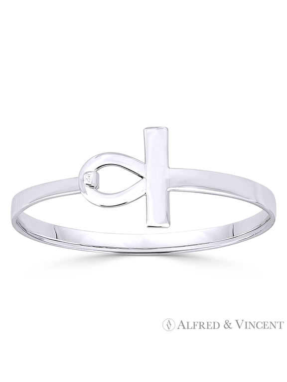 Egyptian Ankh "Key-of-Life" Charm Bangle Bracelet in Solid .925 Sterling Silver