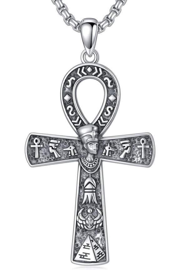 Egyptian Ankh Necklace 925 Sterling Silver Ankh Cross Nefertiti Pendant Necklace Egypt Jewelry Gift for Men Women-10