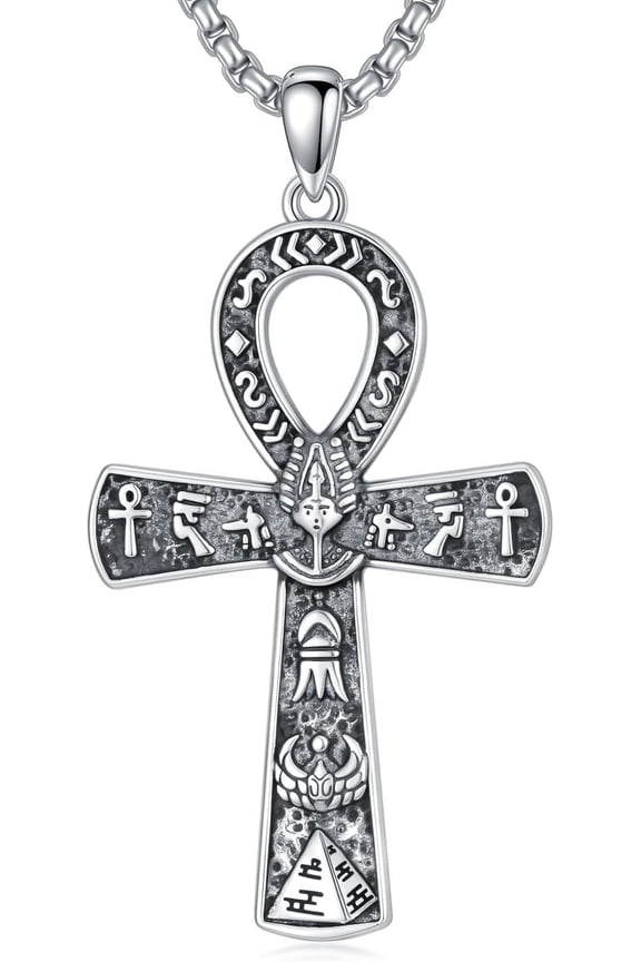 Egyptian Ankh Necklace 925 Sterling Silver Ankh Cross Pendant Necklace Osiris Egypt Jewelry Gift for Men Women-11