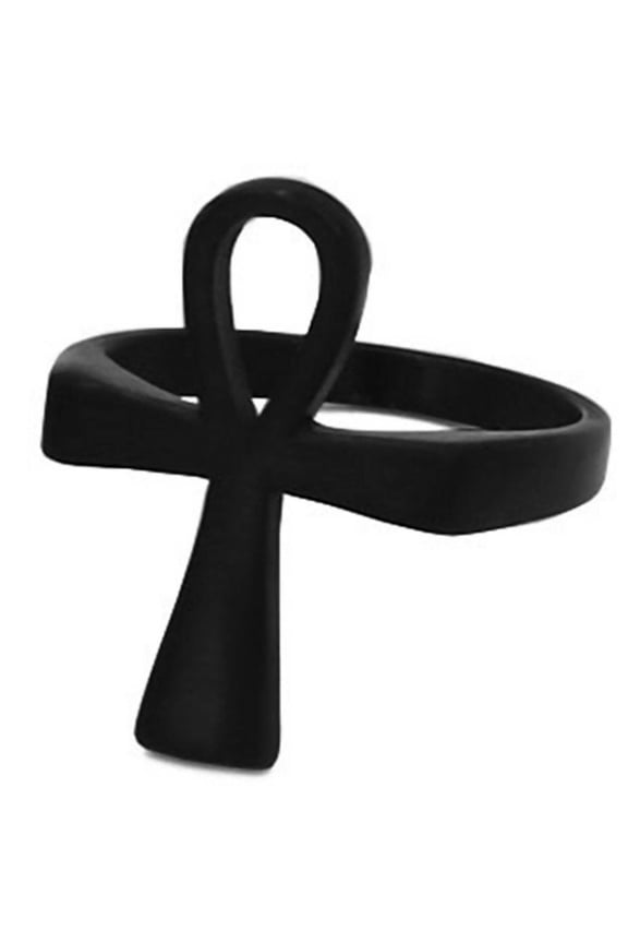 Egyptian Ankh Ring Black Stainless Steel Ancient Egypt Spiritual Aunk Band