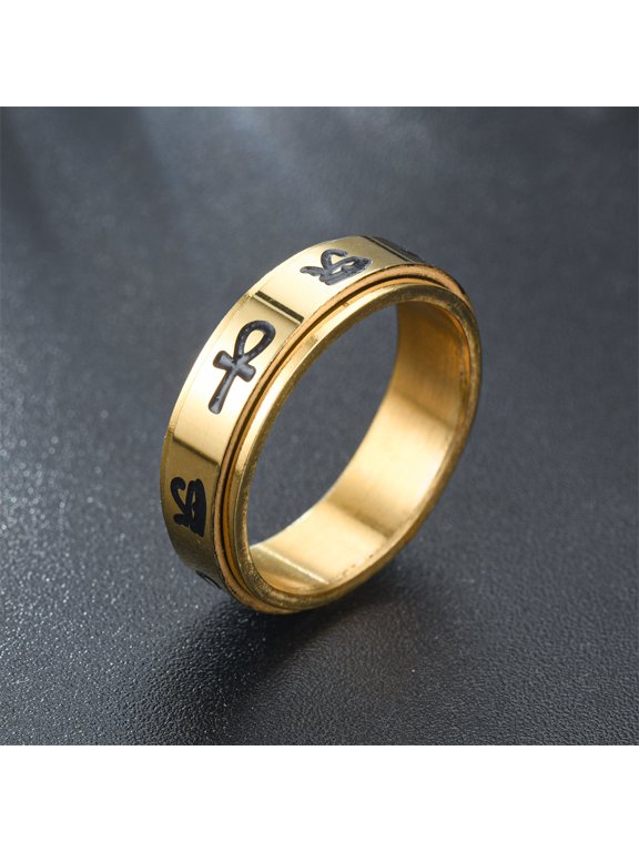 Egyptian Ankh Symbol Spinner Ring For Men Women 14K Gold Filled Elegant Sacred Jewelry