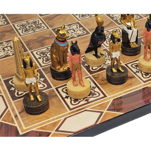 Egyptian Anubis Anubis Buff Gold Chess Men Set With 17" Burlwood Color Board