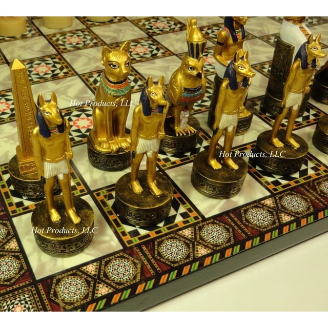Egyptian Anubis Anubis Buff Gold Chess Set W/ 14