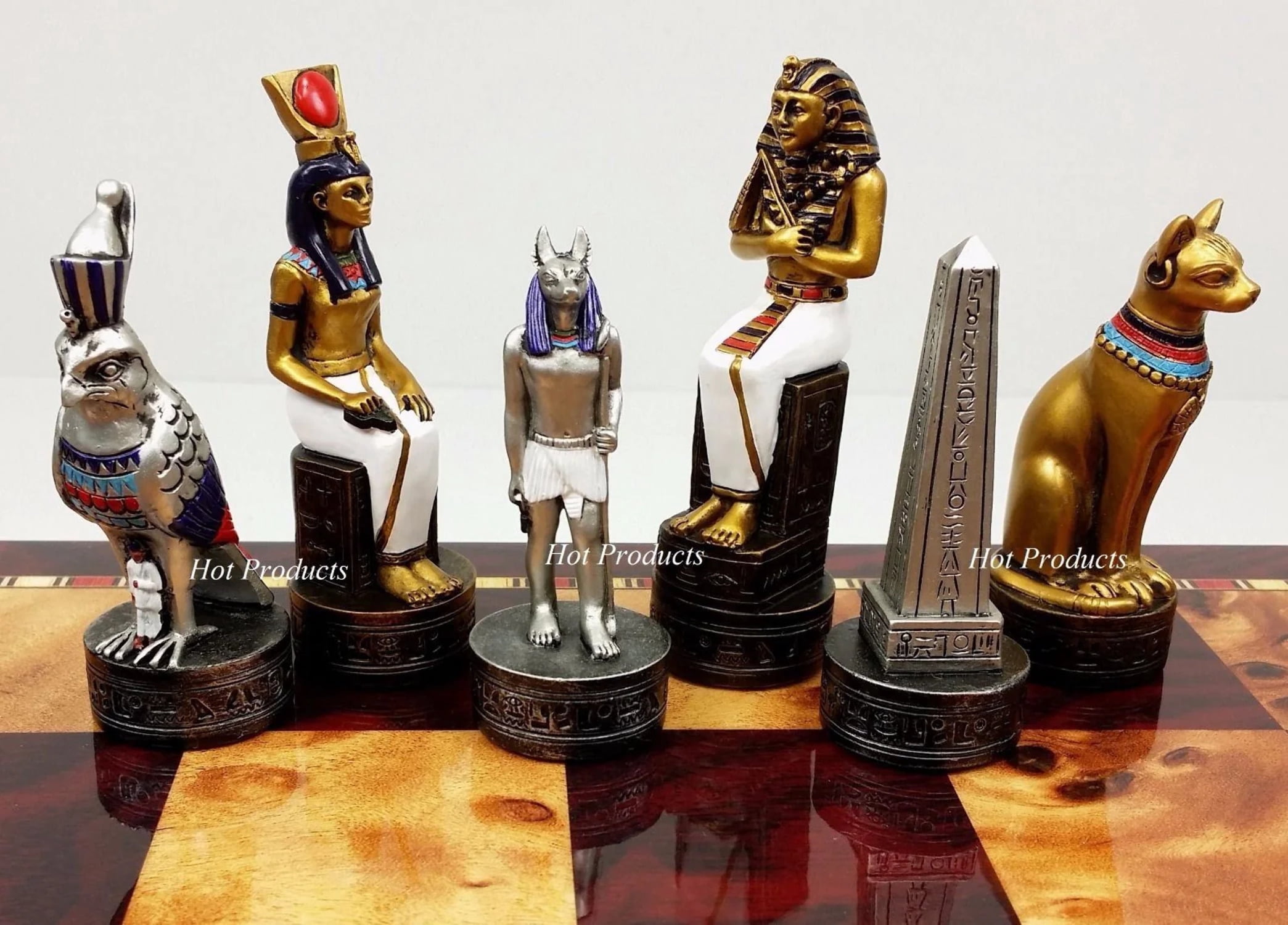 Egyptian Anubis Anubis Chess Men Set Gold Silver W/ Color Accents - NO ...