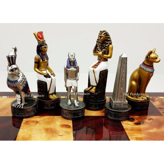 Egyptian Anubis Anubis Chess Men Set Gold Silver W/ Color Accents - NO Board