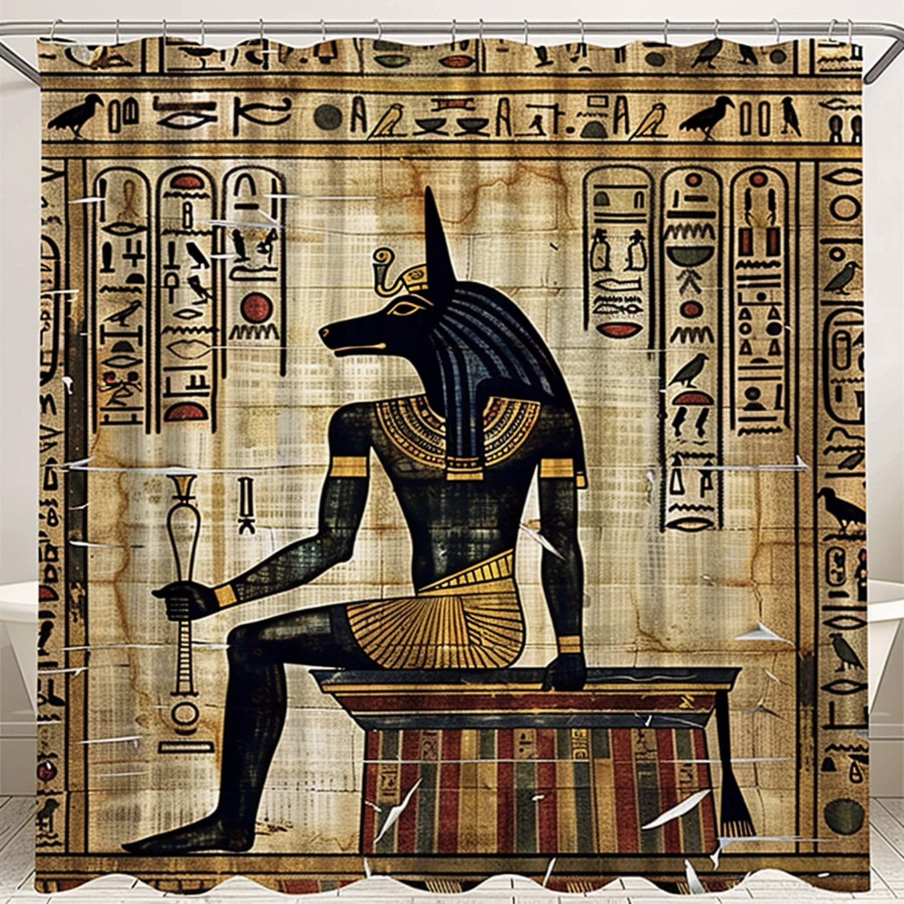 Egyptian Anubis God Shower Curtain with Hieroglyphics and Papyrus ...