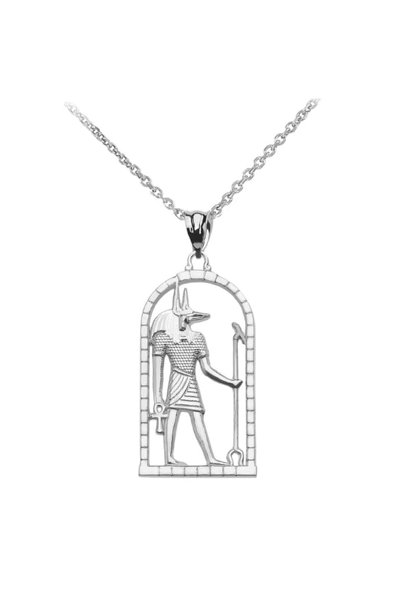 Egyptian Anubis Pendant Necklace in Sterling Silver with 20" Chain