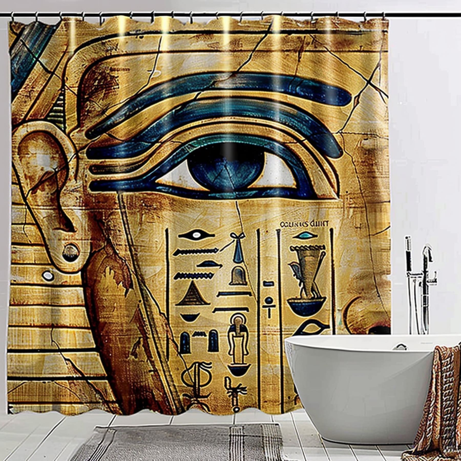 Egyptian Art Shower Curtain Eye of Horus & Pharaoh Face Design Ancient
