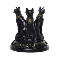 Egyptian Bastet Cat Statue Triple Goddess Figurine, Black Resin Home Decor, Ancient Mythology Collectible Sculpture, 6 Inch Table Ornament