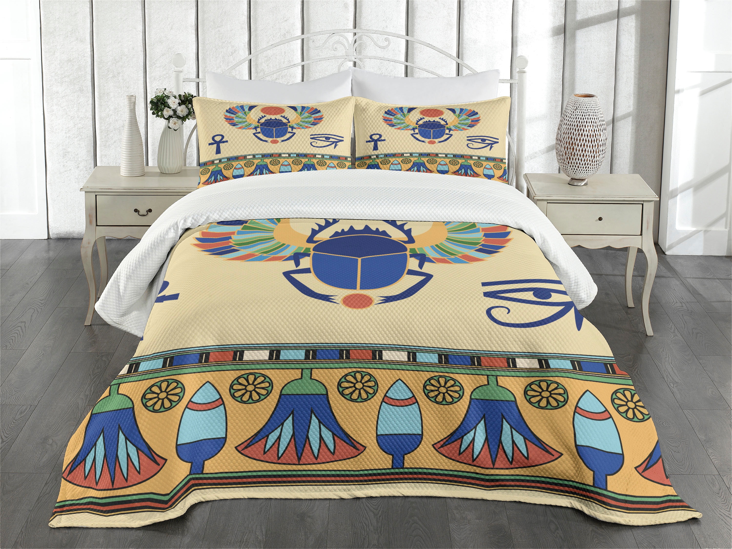 Egyptian Bedspread Set King Size, Ancient Antique Historical Culture