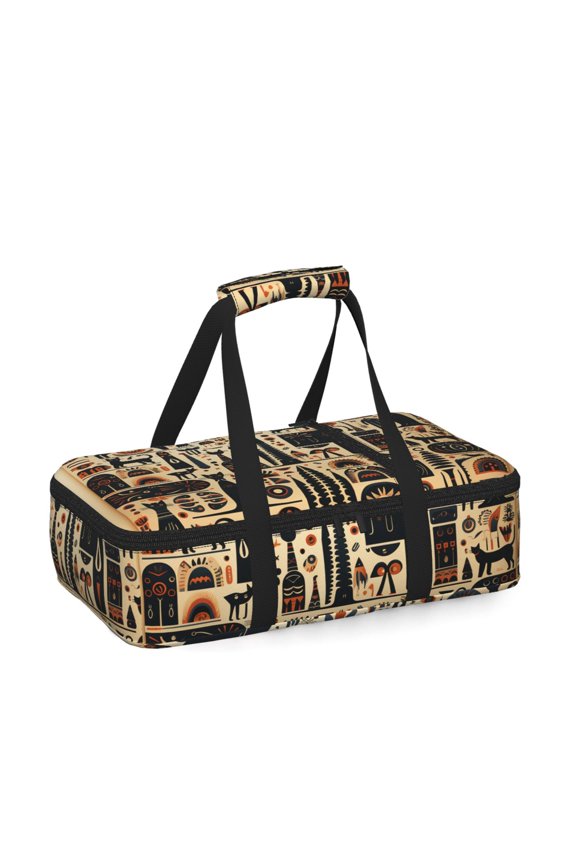 Egyptian Cat Hieroglyphs Vintage Insulated Casserole Carrier for Hot Cold Food, Bakeware Potluck Thermal Lunch Bag for Lasagna, Parties, Tailgating