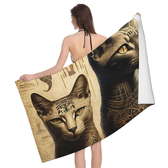 Egyptian Cats Hieroglyphs Vintage Beach Bath Towel Gym Spa Shower Towels Pool Soft 32" X 52" for Men Women