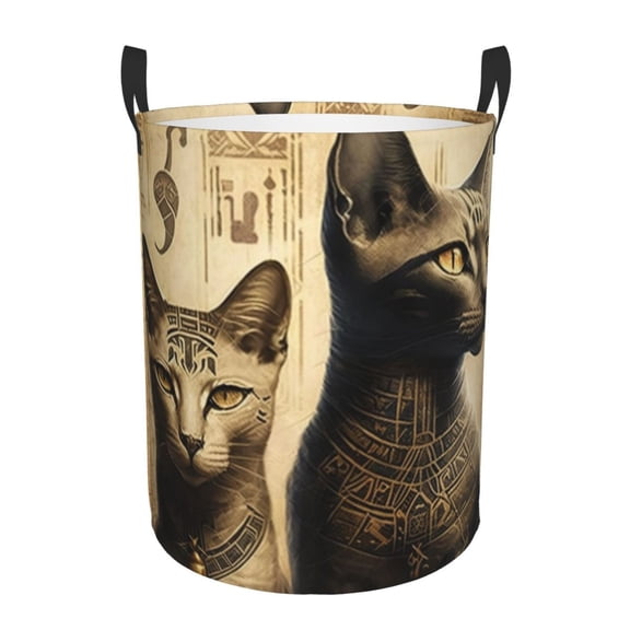 Egyptian Cats Hieroglyphs Vintage Foldable Laundry Hamper with Handle Storage Basket for Clothes Toys & Organizing