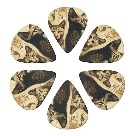 Egyptian Cats Hieroglyphs Vintage Guitar Pick 6 Pack for Bass Acoustic Electric Guitars Lovers Gift 0.46mm