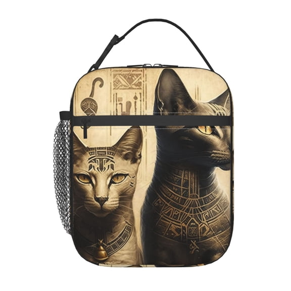 Egyptian Cats Hieroglyphs Vintage Lunch Box Bag Insulated Lunchbox Reusable Tote Thermal Cooler Portable for Women Men