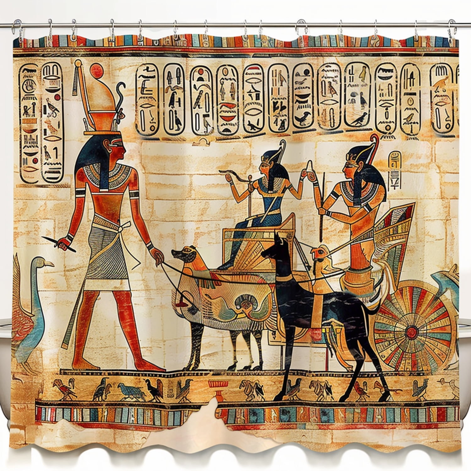 Egyptian Chariot Pharaohs & Dogs Bathroom Set Hieroglyphics Shower ...