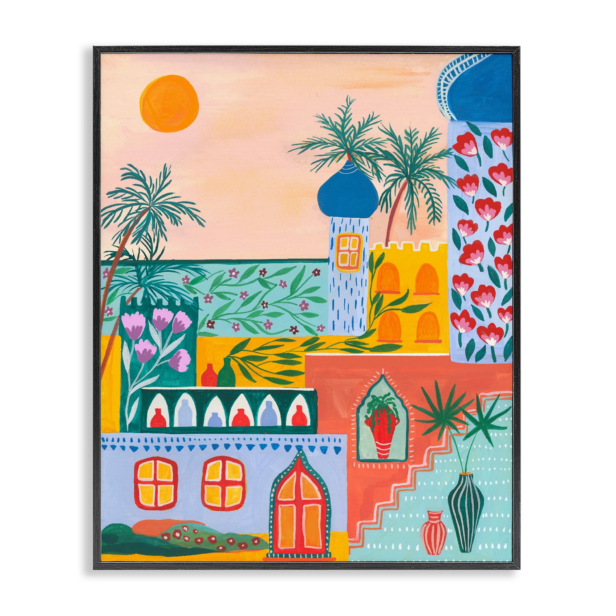 Egyptian City Architecture Black Framed Giclee Art, design by Nabeela Rumi