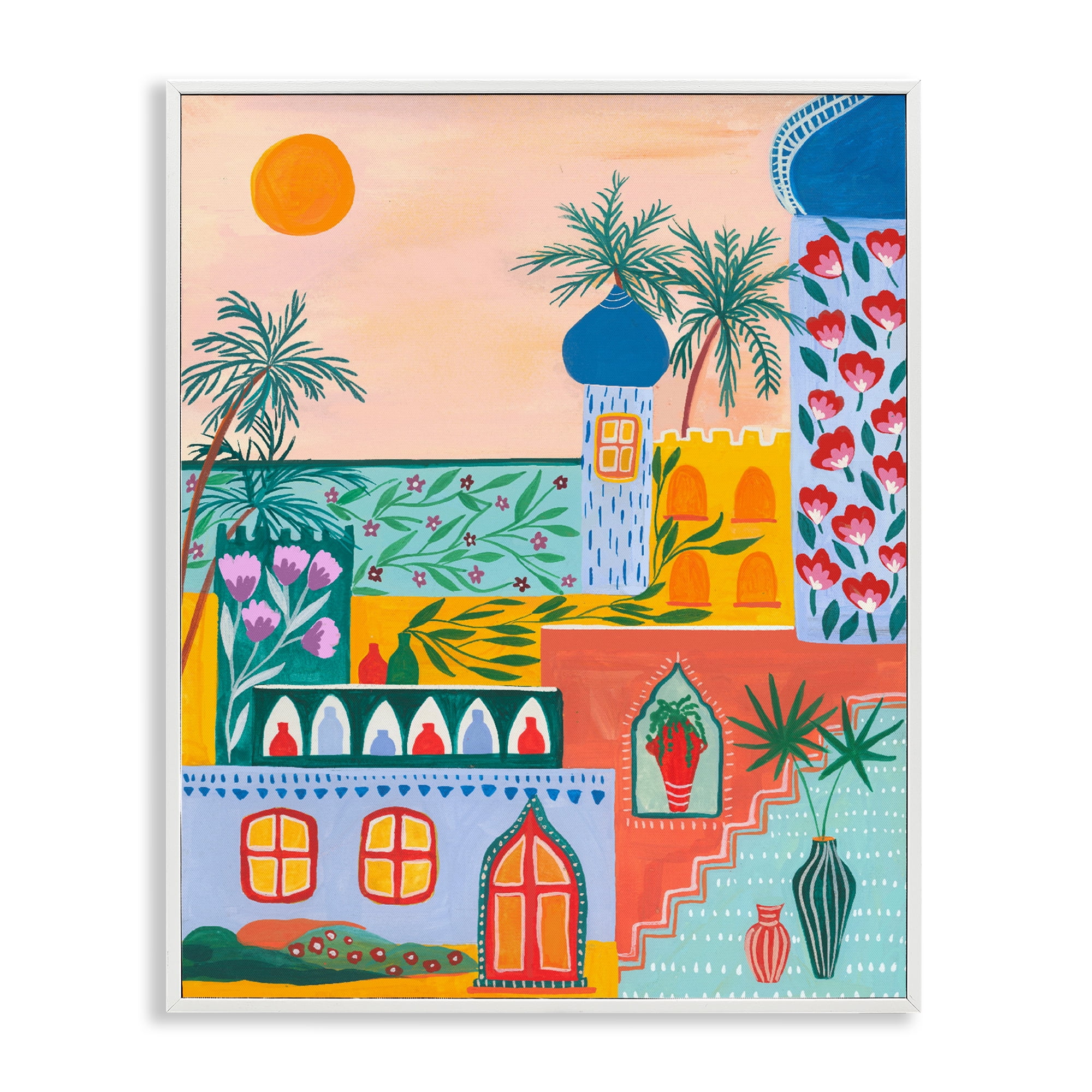 Egyptian City Architecture White Framed Giclee Art, design by Nabeela Rumi