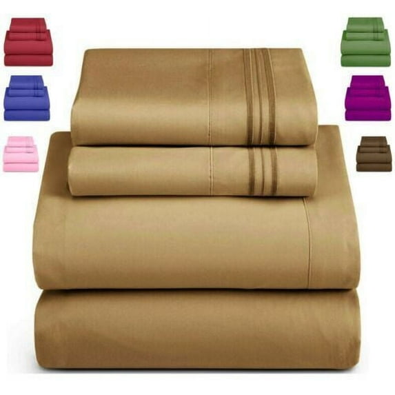 Egyptian Comfort 4 Piece Fitted Flat Bed Sheet Set 1900 Count Deep Pocket Sheets