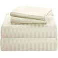 thumbnail image 1 of Egyptian Cotton 3 Piece Fitted Sheets Sets - Luxury & Comfy Soft 300TC Sheets 16" inch Secure Fit Deep Pockets - Breathable & Cozy Sheets - Ivory Stripe, Cal-King Size., 1 of 5