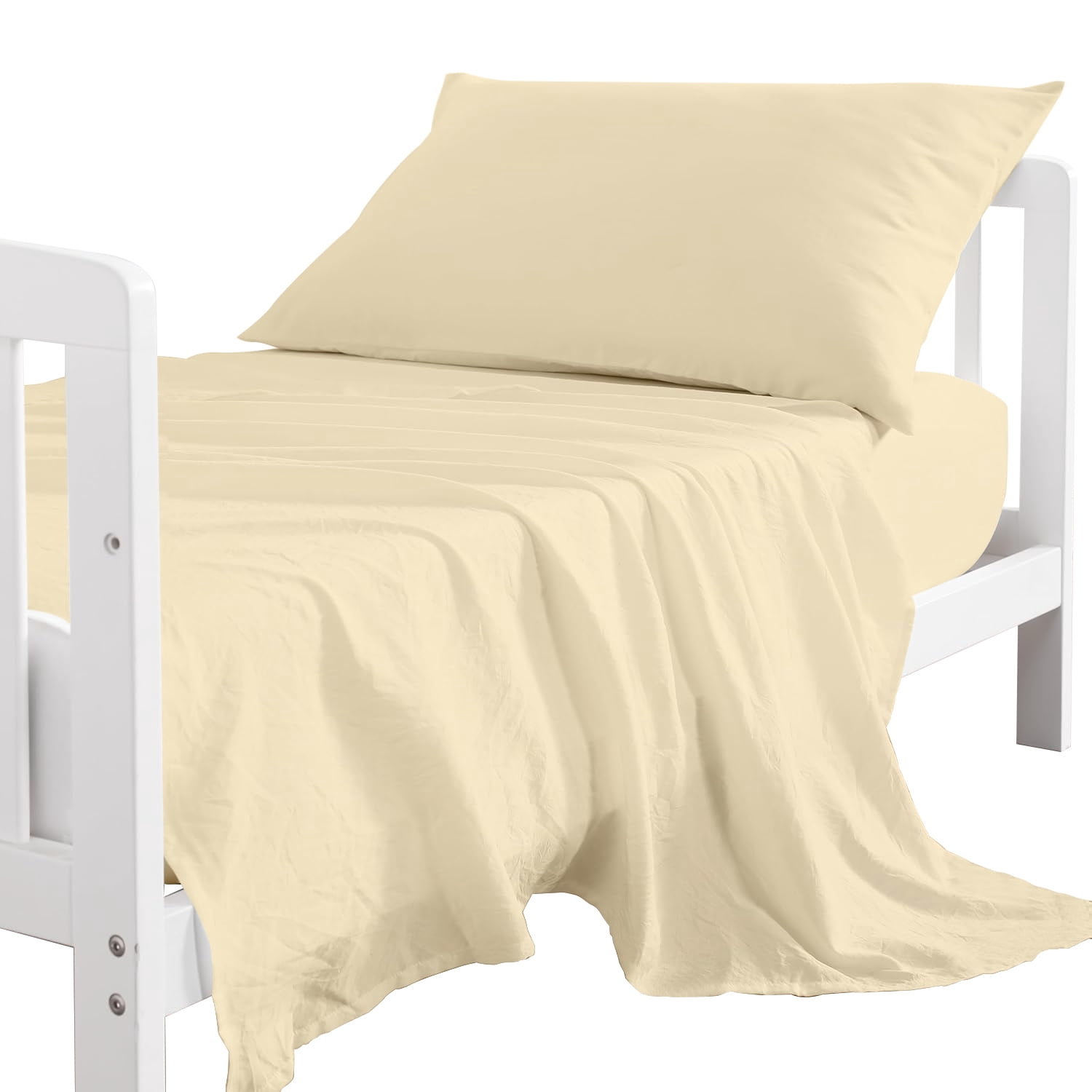 Egyptian Cotton 3-Piece Toddler Bedding Set Includes Crib Mattress Sheet Upto 12" Deep Pocket, Flat Sheet and Envelope Pillowcase, Silky Soft, Breathable and Lightweight, Ivory Color