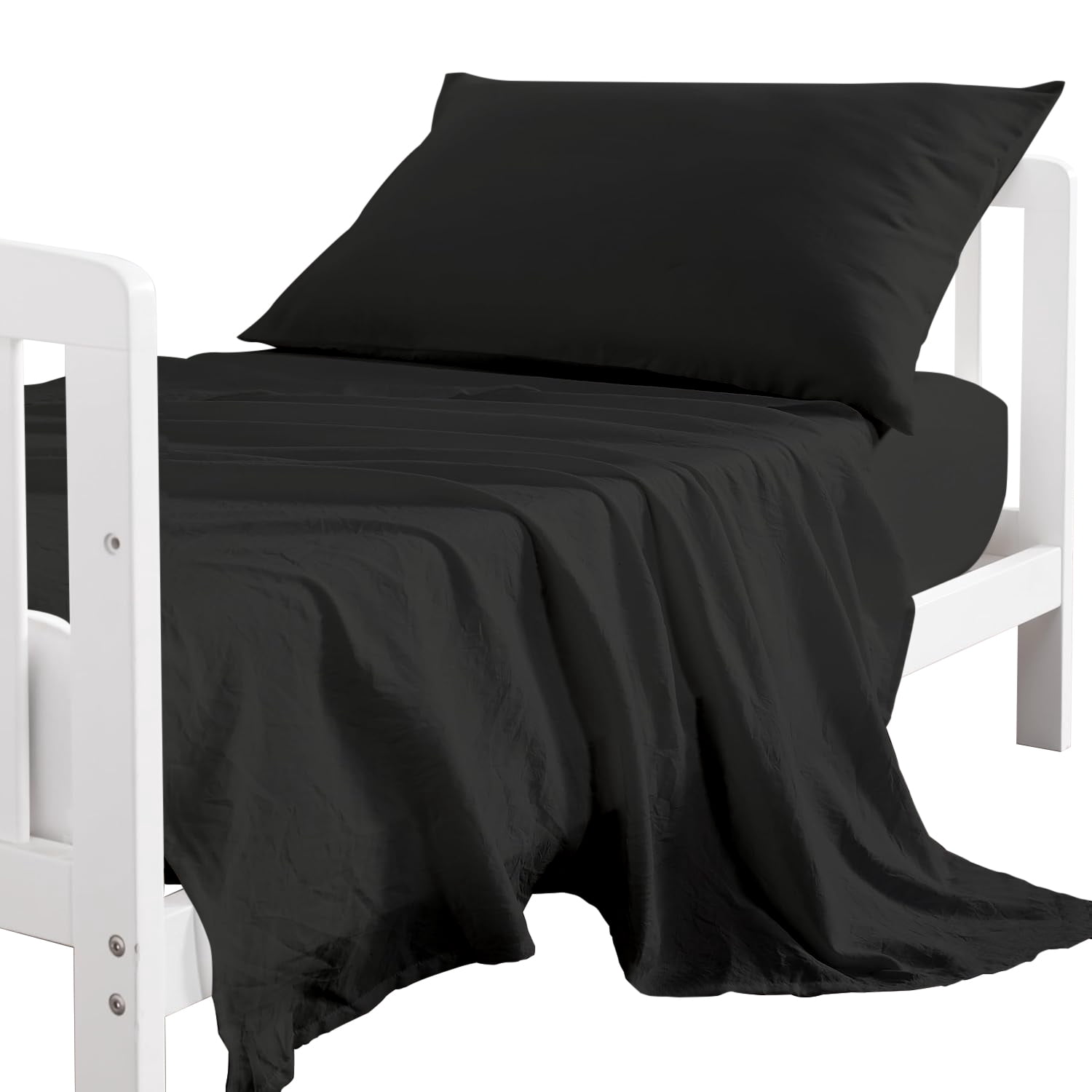 Egyptian Cotton 3-Piece Toddler Bedding Set Includes Crib Mattress Sheet Upto 12" Deep Pocket, Flat Sheet and Envelope Pillowcase, Silky Soft, Breathable and Lightweight, Dark Grey Color