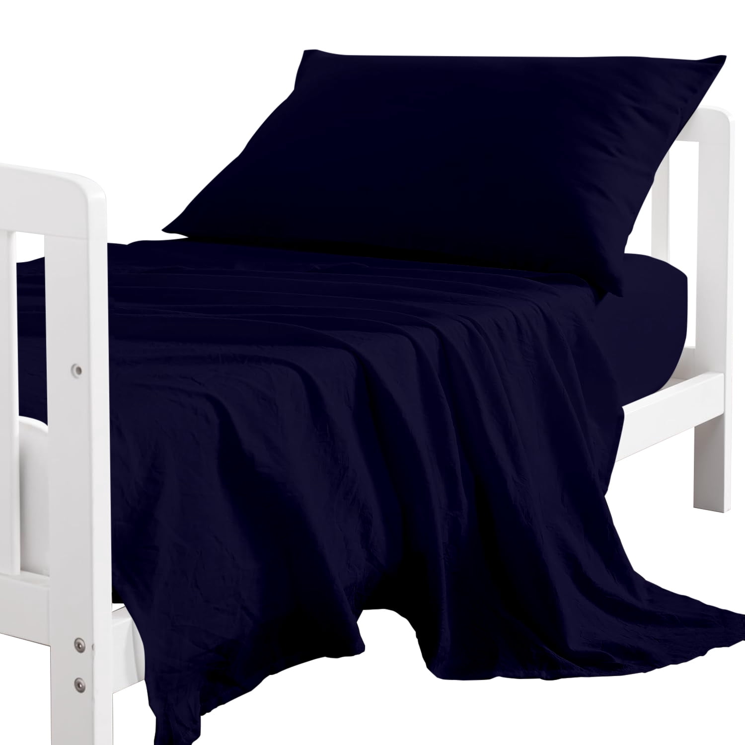 Egyptian Cotton 3-Piece Toddler Bedding Set Includes Crib Mattress Sheet Upto 8" Deep Pocket, Flat Sheet and Envelope Pillowcase, Silky Soft, Breathable and Lightweight, Navy Blue Color