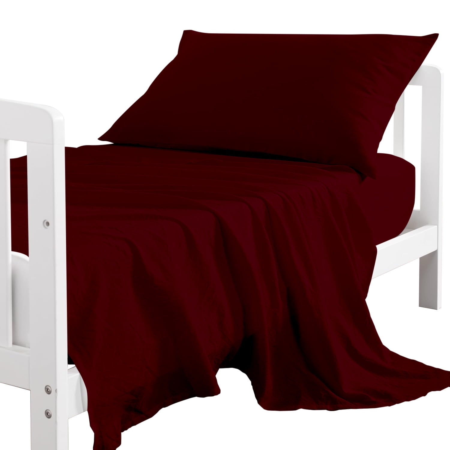 Egyptian Cotton 3-Piece Toddler Bedding Set Includes Crib Mattress Sheet Upto 8" Deep Pocket, Flat Sheet and Envelope Pillowcase, Silky Soft, Breathable and Lightweight, Burgundy Color