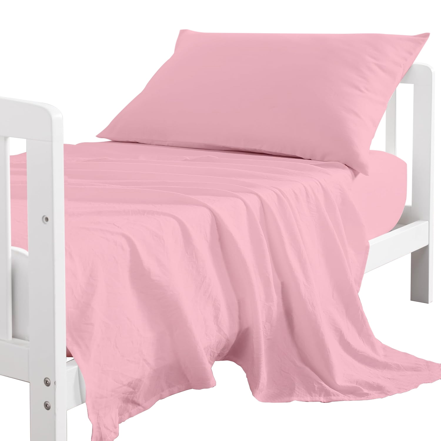 Egyptian Cotton 3-Piece Toddler Bedding Set Includes Crib Mattress Sheet Upto 8" Deep Pocket, Flat Sheet and Envelope Pillowcase, Silky Soft, Breathable and Lightweight, Pink Color