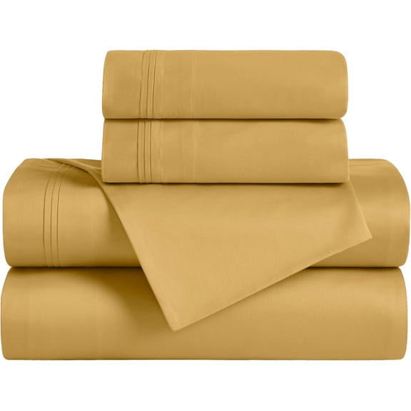 Egyptian Cotton 4 Piece Sheet Set, 650 Thread Count, Eco-Friendly, Sustainable Sheets, Ultra-Soft Basics, Solid, Deep Pocket Fitted Sheet, Flat Sheet, Pillowcases, California King, Gold