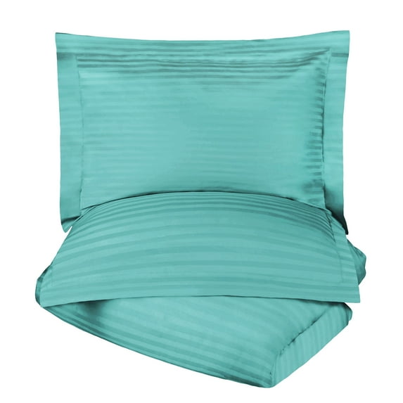 Egyptian Cotton 600 Thread Count Stripe Duvet Cover Set, Teal, Full/Queen by Superior