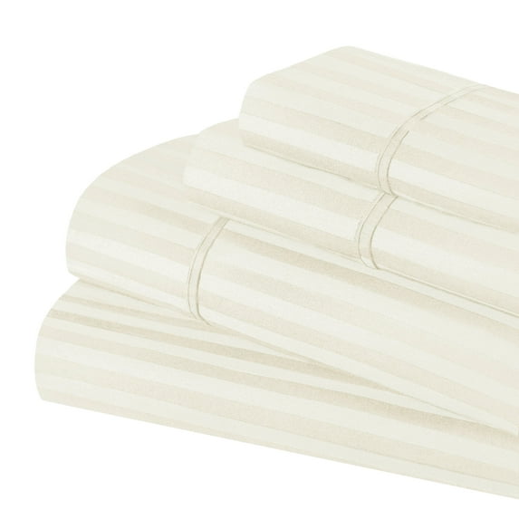 Egyptian Cotton 650 Thread Count Stripe Sheet Set, California King, Ivory by Superior