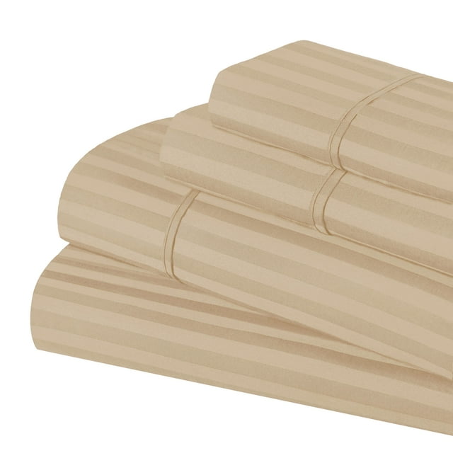 Egyptian Cotton 650 Thread Count Stripe Sheet Set, Queen, Beige by Superior