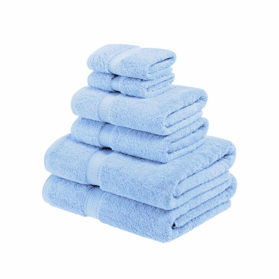 Egyptian Cotton 900 GSM Hotel Quality 6-Piece Towel Set, 2 Face, 2 Hand, and 2 Bath Light Blue