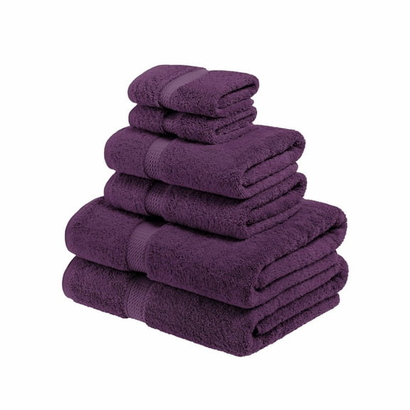 Egyptian Cotton 900 GSM Hotel Quality 6-Piece Towel Set, 2 Face, 2 Hand, and 2 Bath Plum