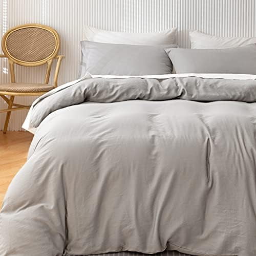 Egyptian Cotton Duvet Cover Set California King, Ultra Soft and Breathable Comforter Cover with Zipper Closure, High Thread Count Long Staple Cotton Blanket Cover 3pcs, Light Grey