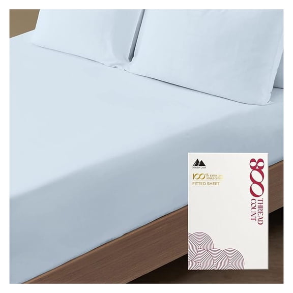 Egyptian Cotton Full Fitted Sheet - 800 Thread Count, 16" Deep Pocket, Sateen Weave, Light Blue