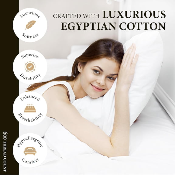 Egyptian Cotton Full Size Sheet Set - 600 Thread Count Egyptian Cotton Sheets Set for Full Size Bed (4 Pc, White), Soft, Cooling, Luxury Hotel 16" Deep Pocket Sateen Weave Bedsheet