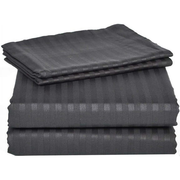 Egyptian Cotton Full Sleeper Sofa Bed Sheet Set 400 Thread Count 54"x72"x6" Dark Grey Striped
