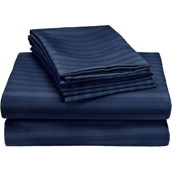 Egyptian Cotton Full Sleeper Sofa Bed Sheet Set 400 Thread Count 54"x72"x6" Navy Blue Striped