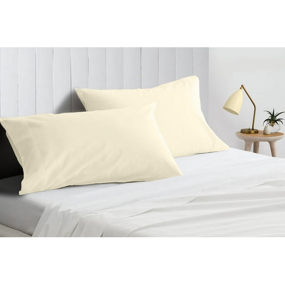Egyptian Cotton King Size Pillow Covers Solid & Fade Resistance Pillow Case (Pack of 2, Ivory)