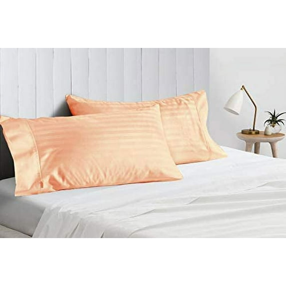 Egyptian Cotton King Size Pillow Covers Stripe 600 TC Sateen Soft And Smooth Cotton Comfortable Bed Pillow Cover (Set of 2, Peach)