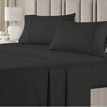 Egyptian Cotton Sheet Set 4 Piece - Softest Bed Sheets with 12" Inch Deep Pocket Fitted Sheet - 300TC Premium Cotton Sheets & Pillowcases - Black Solid, Twin Size.