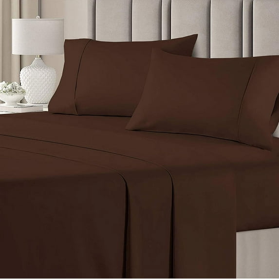 Egyptian Cotton Sheet Set 4 Piece - Softest Bed Sheets with 12" Inch Deep Pocket Fitted Sheet - 300TC Premium Cotton Sheets & Pillowcases - Chocolate Solid, RV King Size.