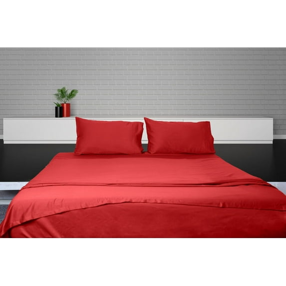 Egyptian Cotton Sheet Set | Sheet Set King Size | 4 Piece Sheet Set | Bed Sheet Set | Wrinkle & Fade Resistant | Blood Red Sheet Set | 600 TC 15 Inch Dp Comfy Bedding Set !!