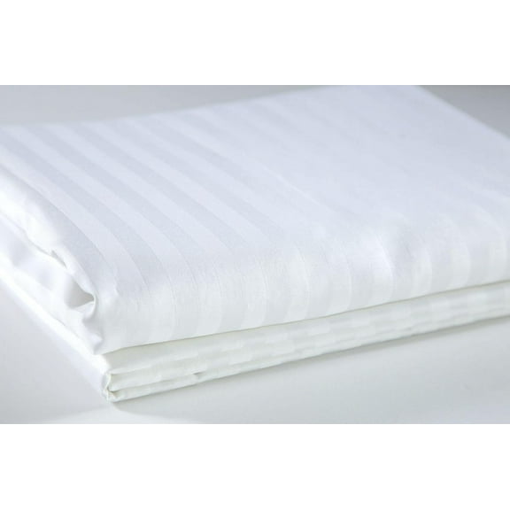 Egyptian Cotton Sheets - 400 Thread Count 1pc White Striped Flat Sheet (Top Sheet ) Queen 90 in x 102 in