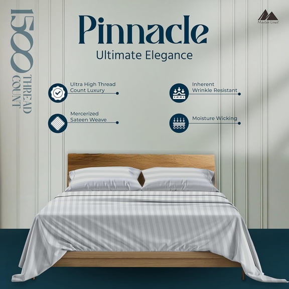 Egyptian Cotton Sheets Queen Size - 1500 Thread Count 4 PC Damask Queen Sheet Set Egyptian Cotton, Sateen Weave Sheets, High Thread Count Sheet, 19" Deep Pocket - Silver Stripe