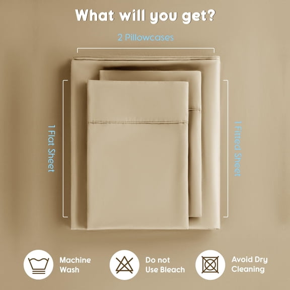 Egyptian Cotton Sheets Set, Extra Deep Pocket up to 18"-24",1000 High Thread Count, Soft & Breathable 5-Star Hotel Sateen Bed Sheets - 4 PC (Beige,King)